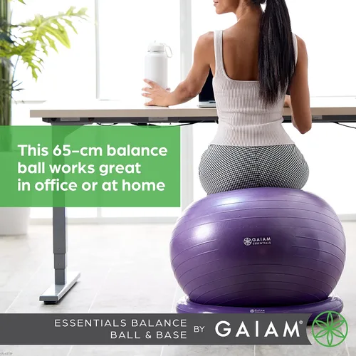 Vista 6 de Kit de pelota de equilibrio y base Gaiam Essentials, silla de pelota de yoga de 65 cm, pelota de ejercicio con base de anillo inflable