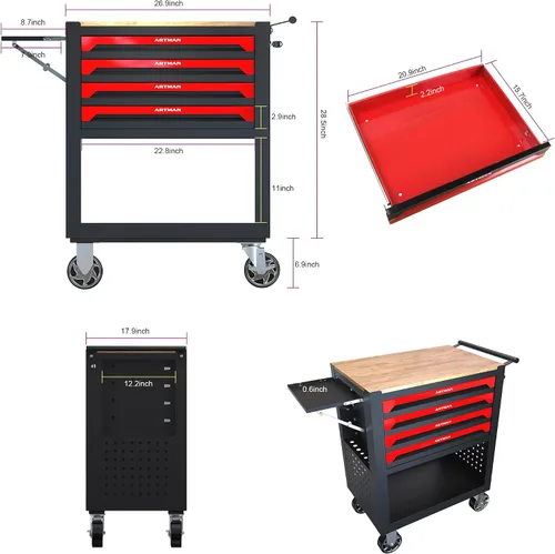 Vista 3 de FRANSOUL Carrito organizador de garaje con 4 cajones, armario de almacenamiento grande de alta capacidad y estante ajustable, para almacén, taller