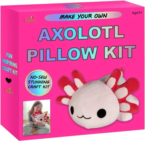 Vista 3 de Juego de juguetes de peluche 3 en 1 de ajolote para niños, juego de manualidades y almohada de ajolote sin coser, juguete sensorial STEM de peluche