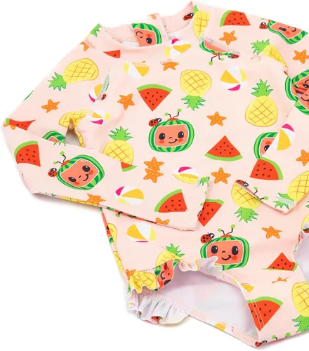 Vista 4 de Cocomelon Traje de baño para niñas y niños pequeños con volantes rosados
