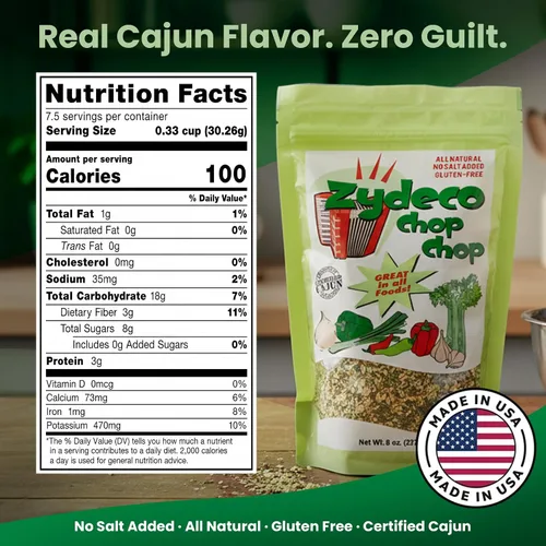 Vista 2 de Zydeco Chop Chop Cajun Trinity Seasoning, cebolla deshidratada 8 oz Shaker