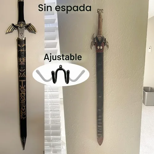 Vista 6 de Pmsanzay Paquete de 4 mini estantes de exhibición de espadas para montaje en pared, soporte para espada, gancho de espada, soporte para colgar