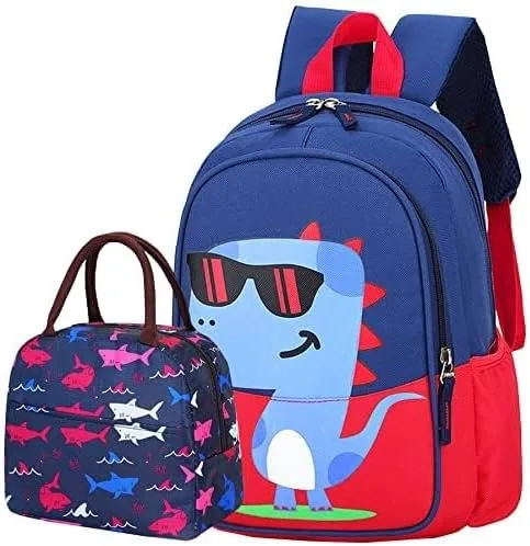 Vista 2 de Mochila preescolar para niños, diseño de dibujos animados, tamaño A4, Dinosaurio Rojo 2 M