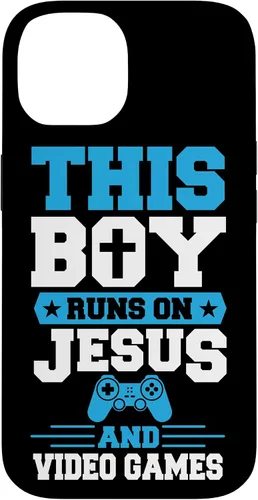 Vista 4 de This Boy Runs On Jesus and Video Games Christian Gamer Case for iPhone 17