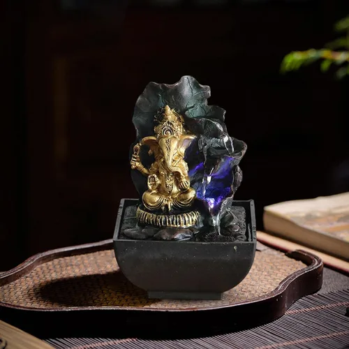 Vista 2 de Gralara Ganesha - Estatua de mesa, fuente de mesa, escultura de elefante, figuras de elefante hechas a mano para bar, cafetería, acento decorativo