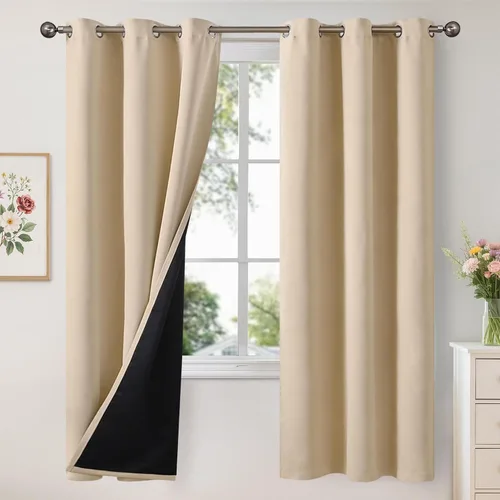 Vista 100 de YoungsTex - Cortinas 100% opacas para dormitorio, con aislamiento térmico y ojales, cortinas oscuras negras con capa pesada para ventana de sala