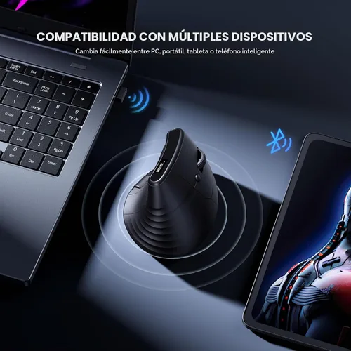 Vista 6 de ECHTPower Ratón Vertical Ergonómico, Ratón Inalámbrico Recargable con Pantalla LED, DPI Ajustable en 7 Niveles hasta 8000, Botones Silenciosos