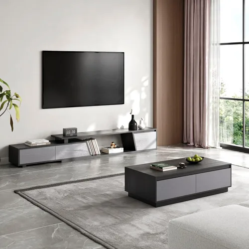 Vista 8 de homary Mid Century Coffee Table – 47" Rectangular Block Design Living Room Center Table with 4 Storage Drawers, Warm Walnut Veneer, Spacious