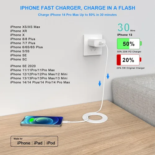 Vista 3 de Cargador para iPhone 17 Pro Max de carga rápida, bloque de carga rápida USB C de 40 W con cable de carga tipo C de 10 pies para iPhone 17/17 Pro/17