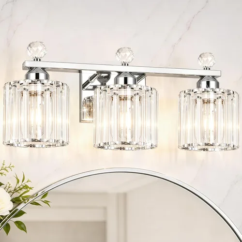 Vista 14 de Lxybcce Moderna lámpara de tocador de baño de cristal, 14 pulgadas, 2 luces, accesorios de luz negra sobre el espejo, fácil instalación e