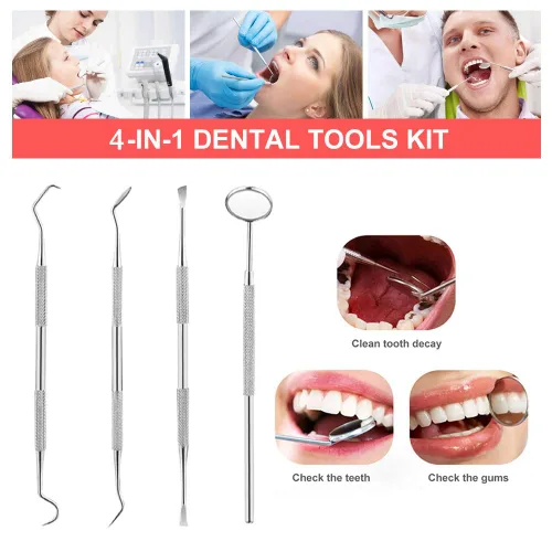 Vista 4 de Oral Dentistry - Juego de herramientas de higiene dental de acero inoxidable, espejo de boca, rascador de tarta y escalador de pollo, kit dental es