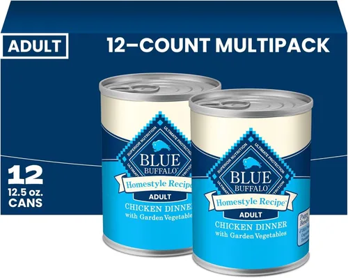 Vista 17 de Blue Buffalo Homestyle Recipe - Paquete variado de paté de comida húmeda para perros, cena de pollo y cena de carne de res con verduras de jardín