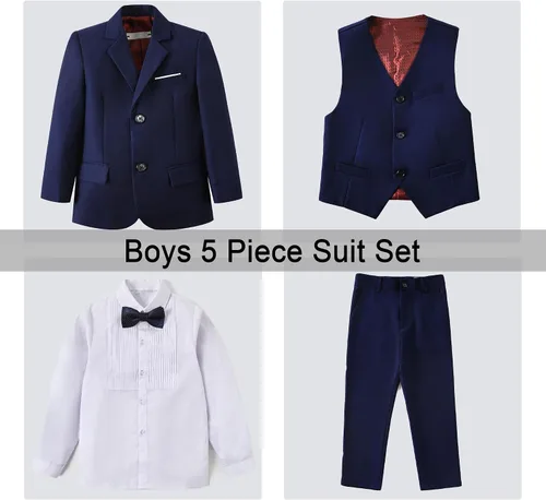 Vista 2 de Lycody Traje de esmoquin de 5 piezas para niños y adolescentes, ropa formal