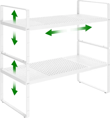 Vista 10 de Estante organizador de gabinete de cocina expandible, estante de metal resistente para especias apilable, estante de almacenamiento para gabinete