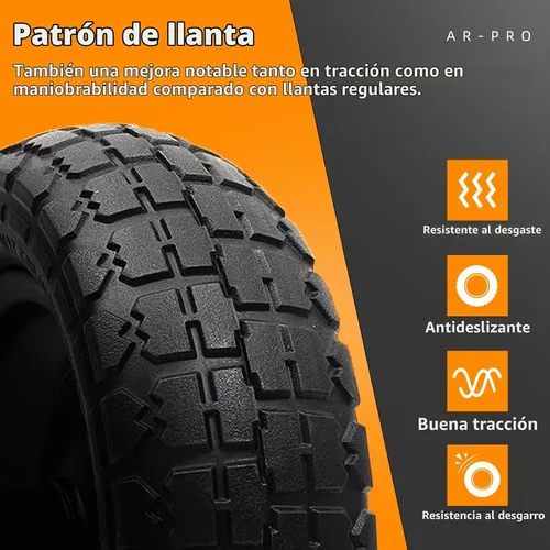 Vista 4 de AR-PRO Paquete de 2 neumáticos y rueda sólidos sin planos de 10 pulgadas, con orificio de eje de 5/8 pulgadas, cubo de desplazamiento de 2.1