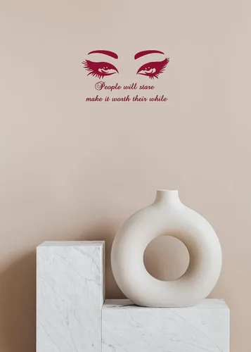 Vista 2 de Eyes Wall Decals Beauty Salon Removable Stylish Quotes Sticker Unique Design MC14 (48 in x 28 in, light brown)