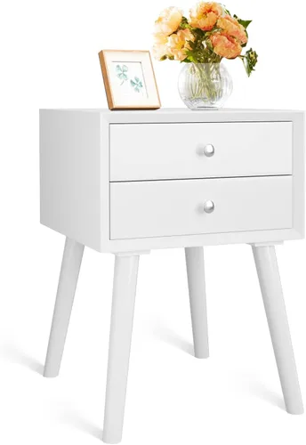 Vista 10 de Mesita de noche de 23.5 pulgadas con 2 cajones, mesa auxiliar de madera para sala de estar, muebles de dormitorio