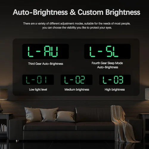 Vista 3 de JoFomp Reloj de pared digital con pantalla grande, relojes de pared LED de 9 pulgadas para decoración de sala de estar, reloj digital