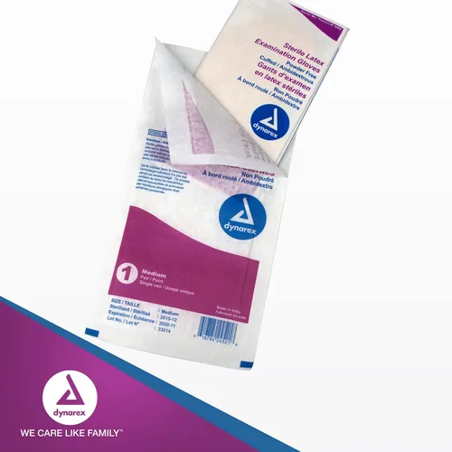 Vista 6 de Dynarex Guantes de examen de látex desechables estériles, sin polvo, empaquetados estérilmente en pares, uso médico y sanitario profesional, clínica