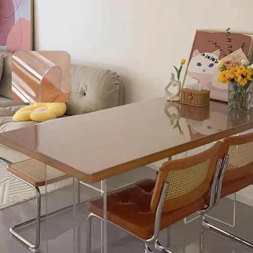Vista 55 de Protector de mesa de comedor de PVC, mantel transparente lavable, protector de tapete de mesa, lona de vinilo, 52 tamaños, 0.039 pulgadas de grosor