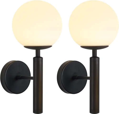 Vista 14 de KCO Lighting - Juego de dos apliques de pared de latón con forma de globo de vidrio de leche, aplique de pared dorado cepillado, modernos accesorios