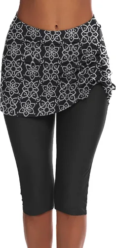Vista 2 de AOLRO Capris de natación para mujer, pantalones cortos de natación con falda, pantalones cortos de playa, traje de baño, leggings de surf, tallas