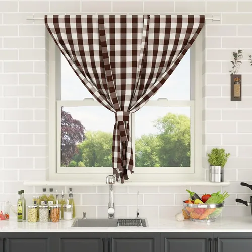 Vista 218 de Cenefas de cortina para ventana de 16 pulgadas de largo, 2 paneles de cuadros búfalo, cortinas pequeñas con bolsillo para barra, estilo clásico
