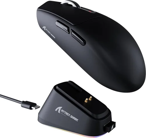 Vista 10 de ATTACK SHARK G3 Pro - Mouse inalámbrico para juegos con base de carga magnética, sensor de juego PixArt PAW3311, BT/2.4G inalámbrico/con cable