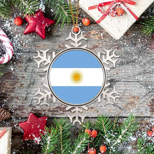 Vista 7 de Adornos colgantes para árbol de Navidad de Argentina, bandera de Argentina, copo de nieve de metal, colgante para árbol de Navidad, recuerdo
