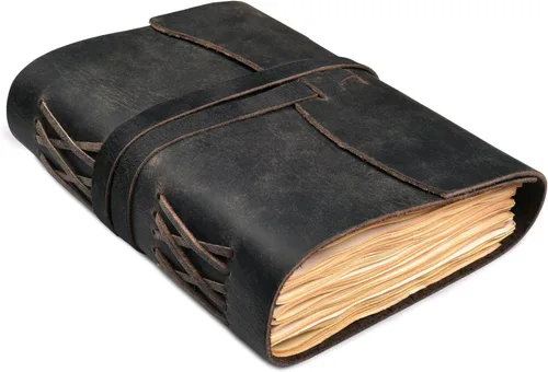 Vista 10 de LEATHER VILLAGE Diario encuadernado en cuero, negro, 7 x 5 pulgadas, 220 páginas, diario vintage de papel en blanco para escribir, dibujar, cuaderno