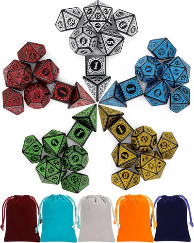 Vista 23 de CiaraQ Juego de dados poliédricos - Dados para juegos de rol DND para Calabozos y Dragones, juego de mesa RPG, doble color, 35 piezas Diseño