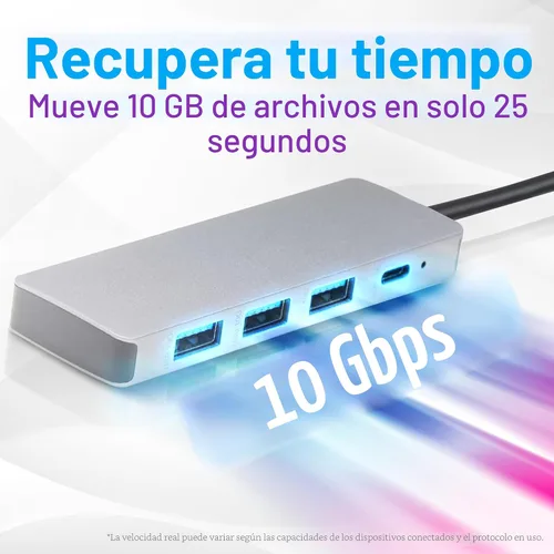 Vista 3 de Amazon Basics USB 3.2/3.1 Gen 2 Multipuerto USB C Hub Dock, 10Gbps, USB-C a 1xUSB-C/3xUSB-A, funciona con Windows/Mac, plata, negro