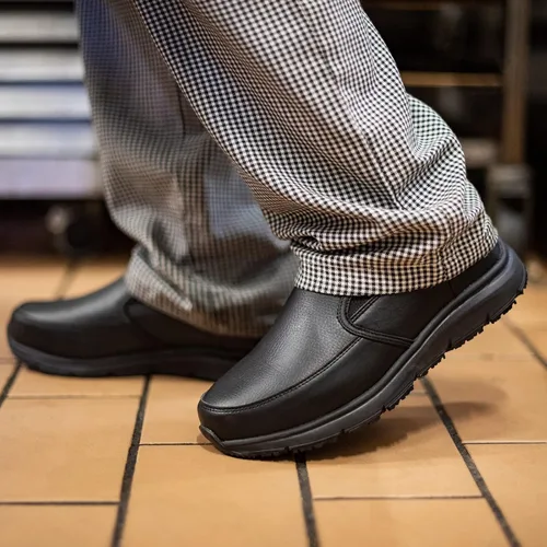 Vista 6 de HISEA Zapatos antideslizantes de servicio de alimentos para hombre zapatos de trabajo antideslizantes para cocina restaurante zapatos sin cordones