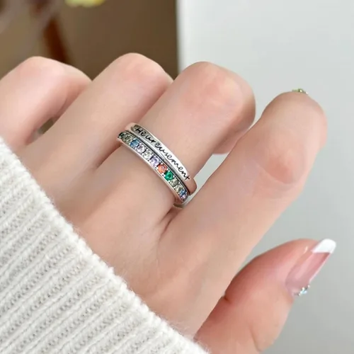 Vista 245 de Anillo de plata de ley 925, minimalista, ajustable, hecho a mano, para mujeres y niñas