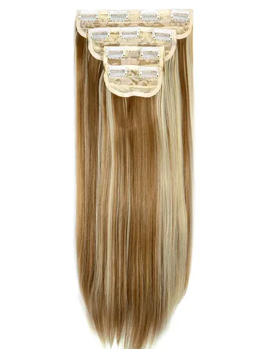 Vista 2 de Extensiones de cabello ondulado, doble trama, 7 piezas con 16 clips, largo de 24 pulgadas