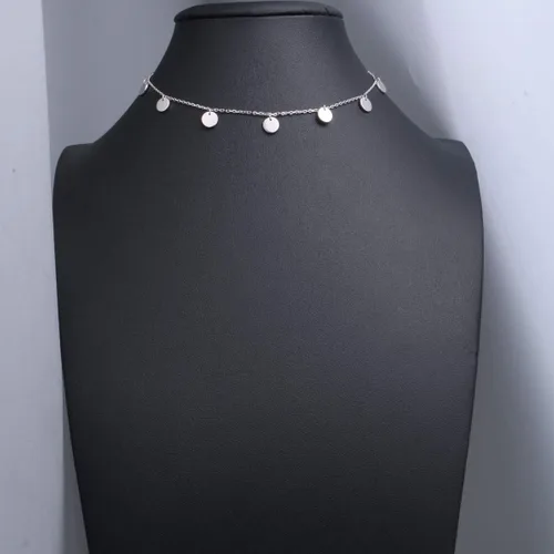 Vista 2 de Gargantilla de plata esterlina DAOCHONG con colgante, cadena de disco para mujer y chica, de 33cm + 7,6cm