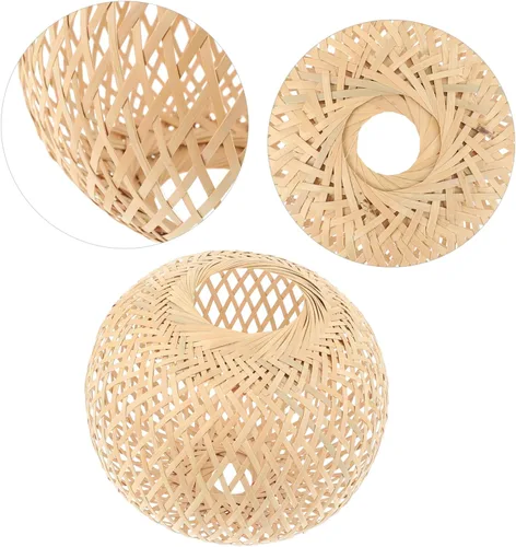 Vista 2 de Pantalla tejida de bambú para interiores, accesorio de cubierta de luz colgante para dormitorio, pantalla de lámpara de estilo simple