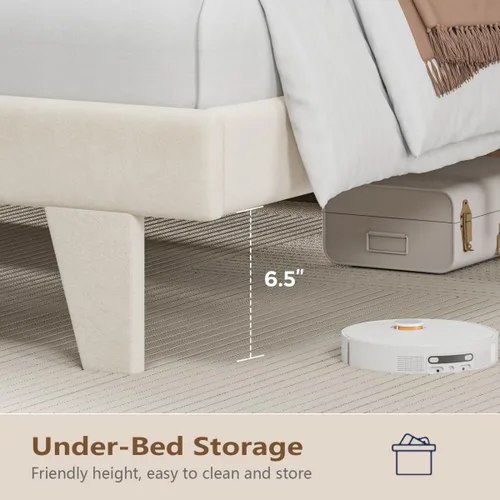 Vista 7 de Base de cama LED tamaño matrimonial con estación de carga USB, base de cama tapizada de terciopelo con cabecera de almacenamiento con botón