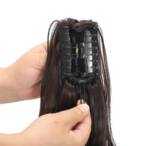 Vista 5 de Limerence Extensión de cola de caballo ondulada de 20 pulgadas de largo, pieza de cabello sintético para mujeres y niñas, extensiones de cola