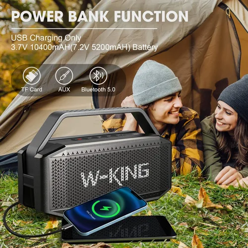 Vista 5 de W-KING Altavoces Bluetooth portátiles con subwoofer, 60 W (pico de 80 W) impermeable Bluetooth inalámbrico, graves
