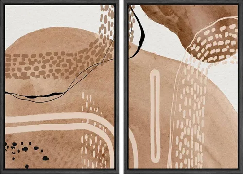 Vista 78 de SIGNFORD Lienzo enmarcado para pared, juego de arte geométrico retro de mediados de siglo, plantas forestales, ilustraciones con formas abstractas