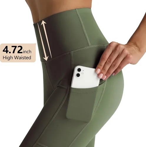 Vista 2 de RIMLESS 7 Leggings para mujer con bolsillos de cintura alta, pantalones de yoga de algodón para entrenamiento, correr, atletismo, pantalones capri