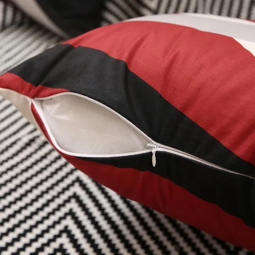 Vista 6 de Juego de 4 fundas de almohada rojas de 18 x 18 pulgadas, fundas de almohada decorativas de rayas abstractas negras y grises, decoración moderna