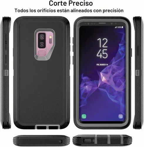 Vista 4 de Funda para Galaxy S9 Plus con protector de pantalla de TPU autorreparable [2 unidades], protección resistente 3 en 1 para Samsung S9 Plus Negro/Gris