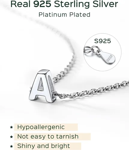Vista 2 de ChicSilver - Collar de plata de ley 925 con inicial para mujeres y niñas, joyería de letras delicadas, para regalo personalizado (con caja de regalo)