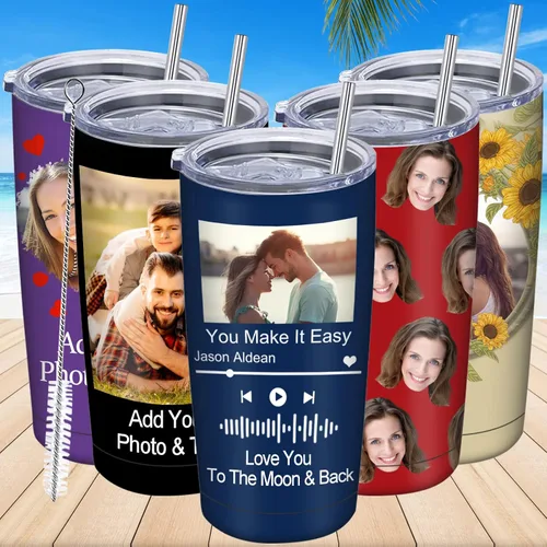 Vista 11 de Vaso de café personalizado con foto personalizada con cara, tazas con tapas y pajitas para mujeres y hombres, regalo de cumpleaños y Navidad