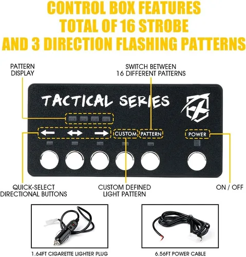 Vista 4 de Xprite Kit de 24 luces estroboscópicas LED ámbar de montaje en superficie con panel de control, conjuntos de luces de advertencia de emergencia