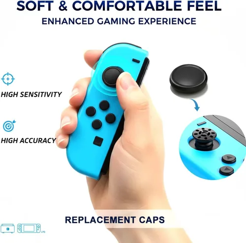 Vista 2 de Ferkurn Joystick Replacement Cap Thumb Grip Compatible with Switch Joycon Switch OLED& Lite, Joycon Grip Button Stick Cover Controller 3D Analog