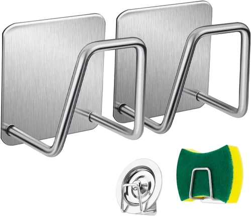 Vista 7 de ESINAM 2 piezas de soportes para esponjas para fregadero de cocina, soporte para esponja pequeño con adhesivo fuerte, organizador de fregadero
