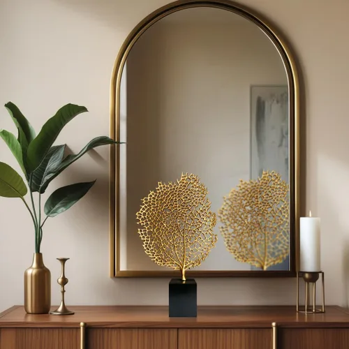 Vista 5 de Decozen Escultura de coral de resina para decoración del hogar, acabado dorado para consola de temporada, estante de mesa en habitación, dormitorio